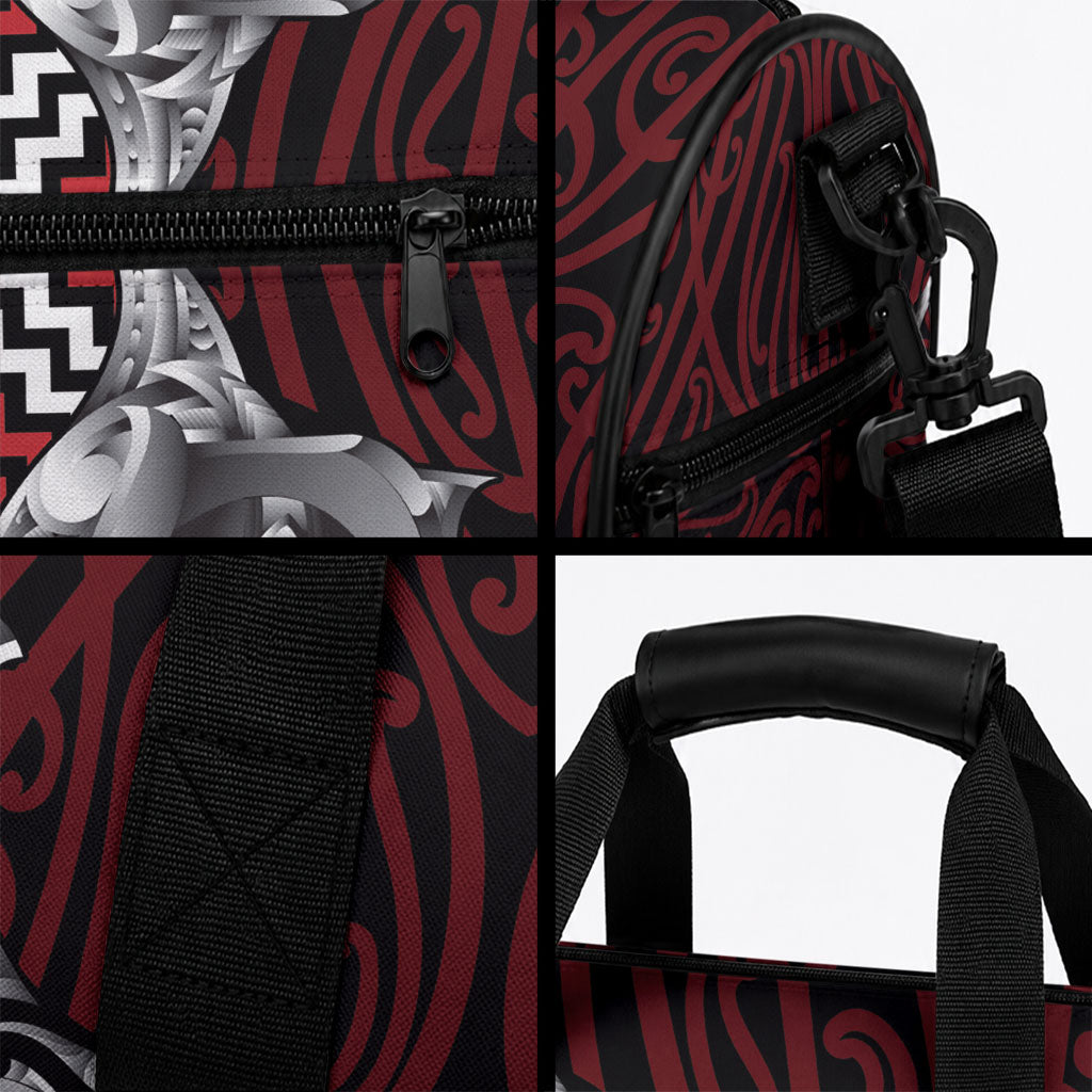 Aotearoa Kowhaiwhai Poutama Red Motif Duffle Bag