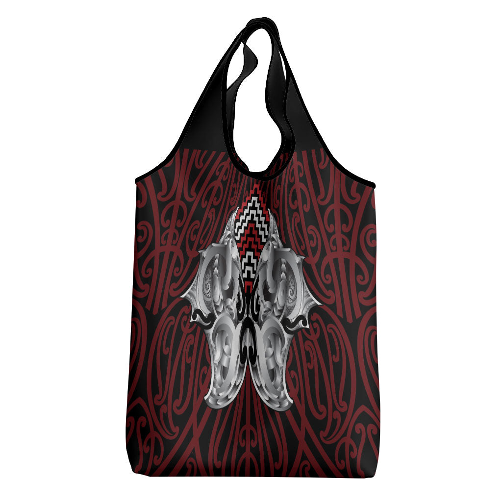 Aotearoa Kowhaiwhai Poutama Red Motif Grocery Bag