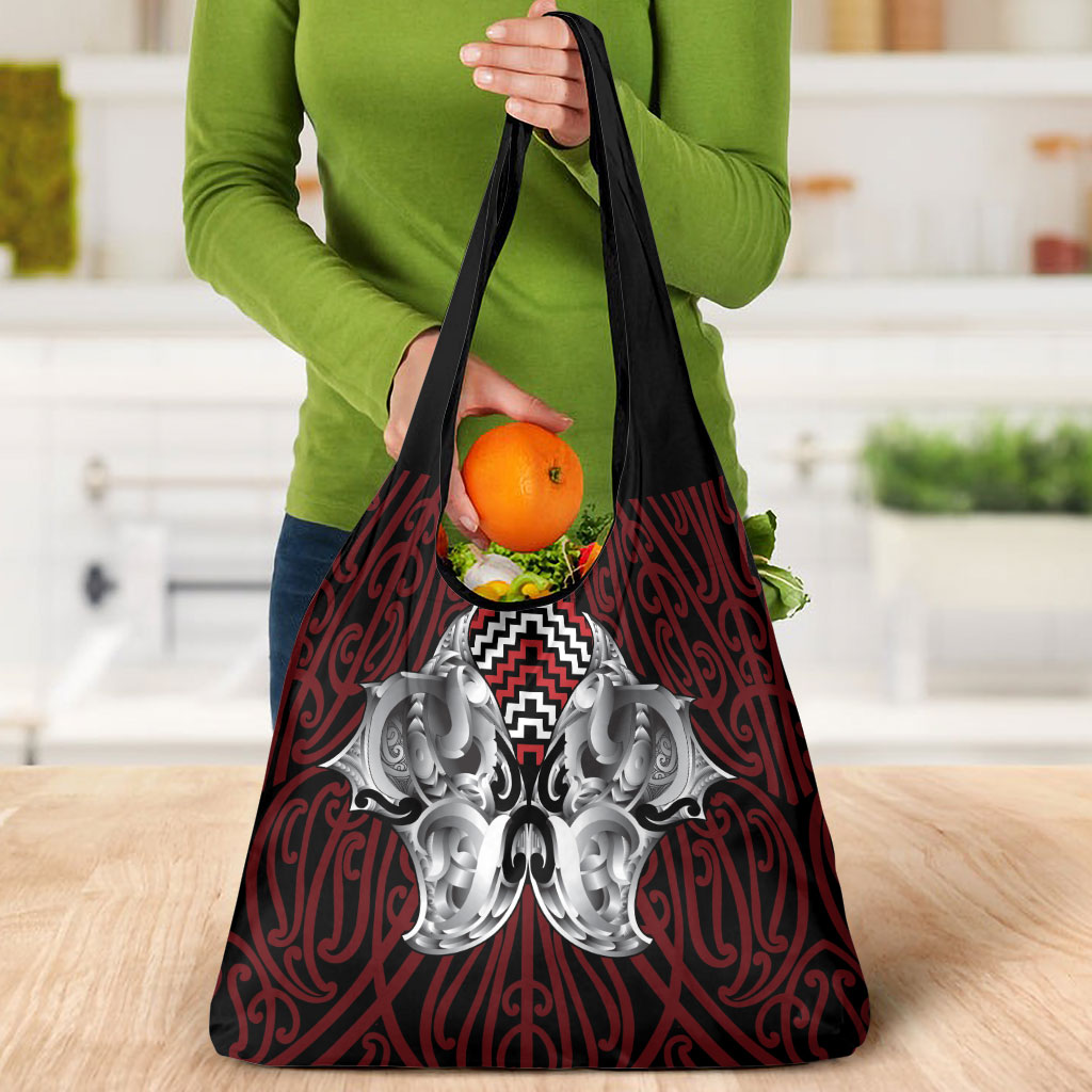 Aotearoa Kowhaiwhai Poutama Red Motif Grocery Bag