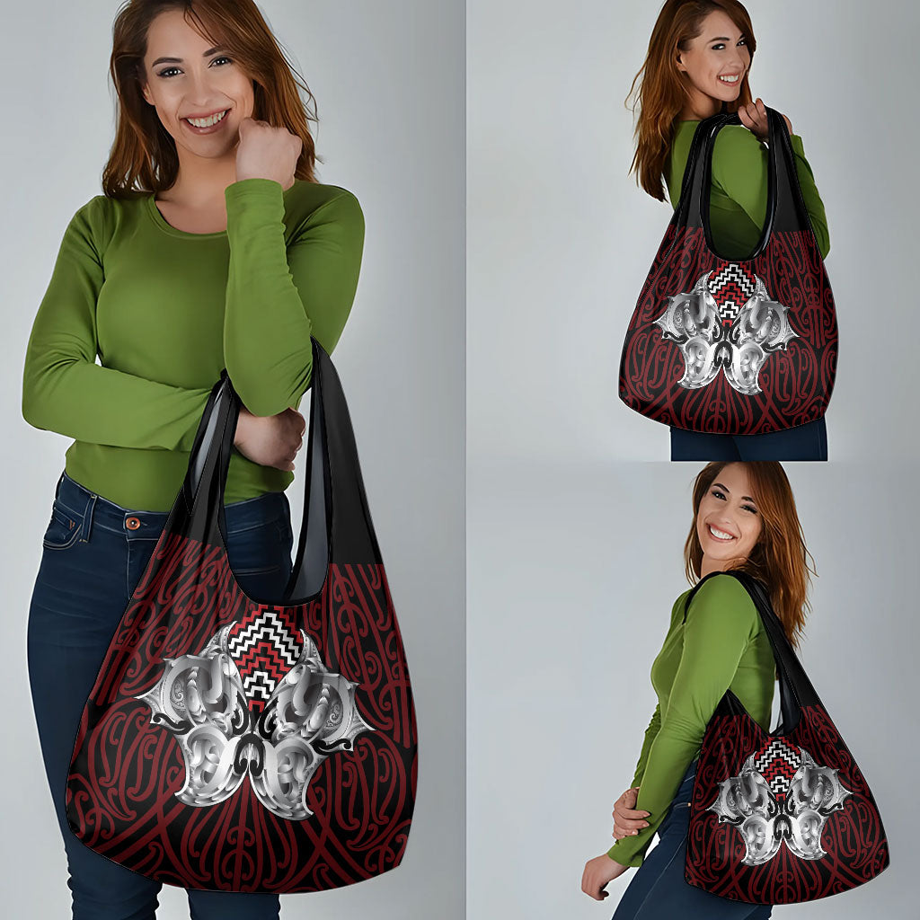 Aotearoa Kowhaiwhai Poutama Red Motif Grocery Bag