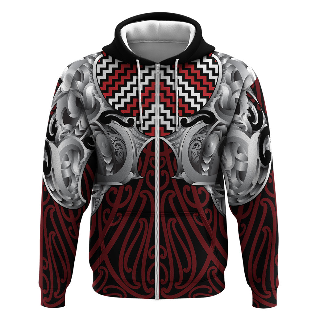 Aotearoa Kowhaiwhai Poutama Red Motif Hoodie