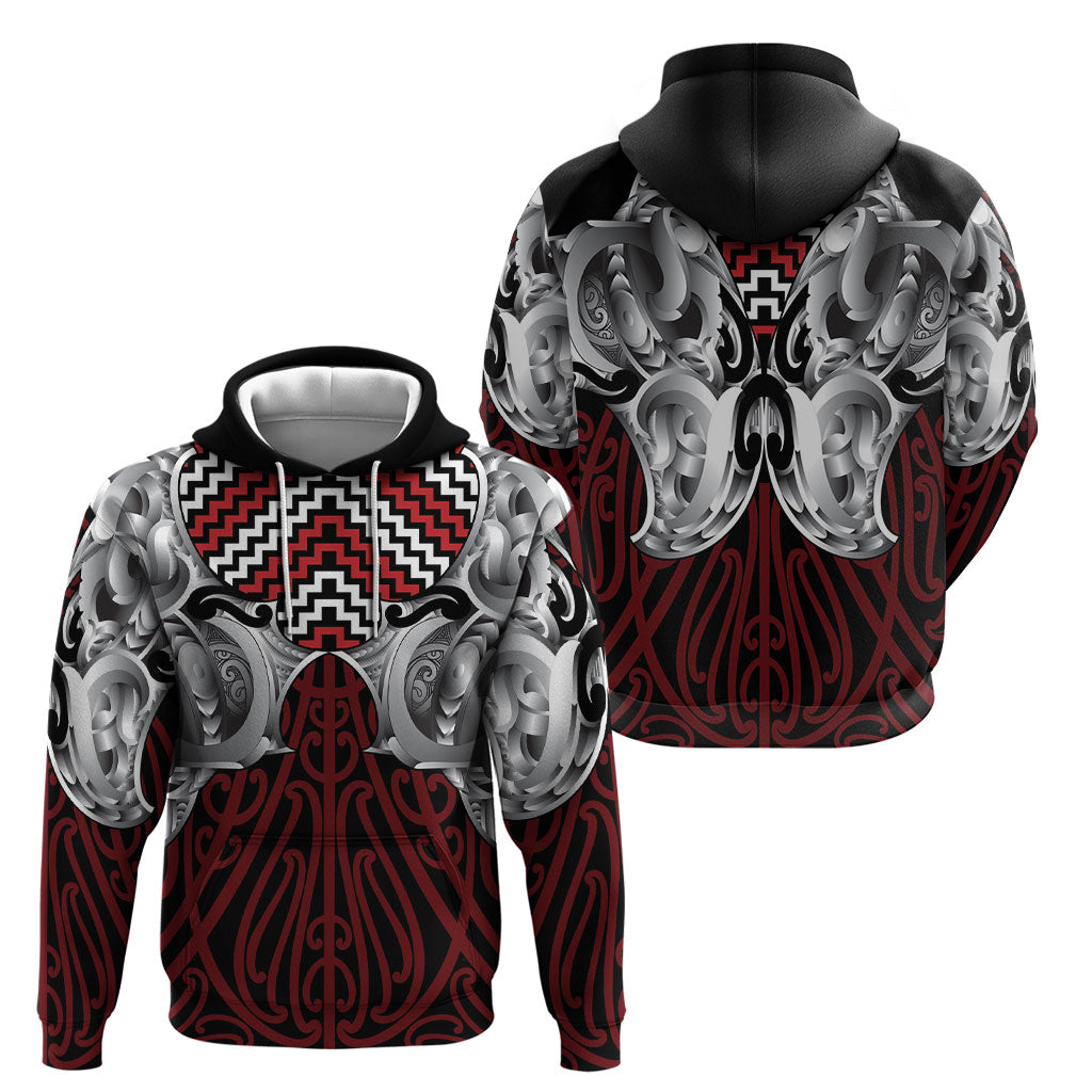 Aotearoa Kowhaiwhai Poutama Red Motif Hoodie