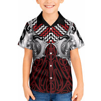 Aotearoa Kowhaiwhai Poutama Red Motif Kid Hawaiian Shirt