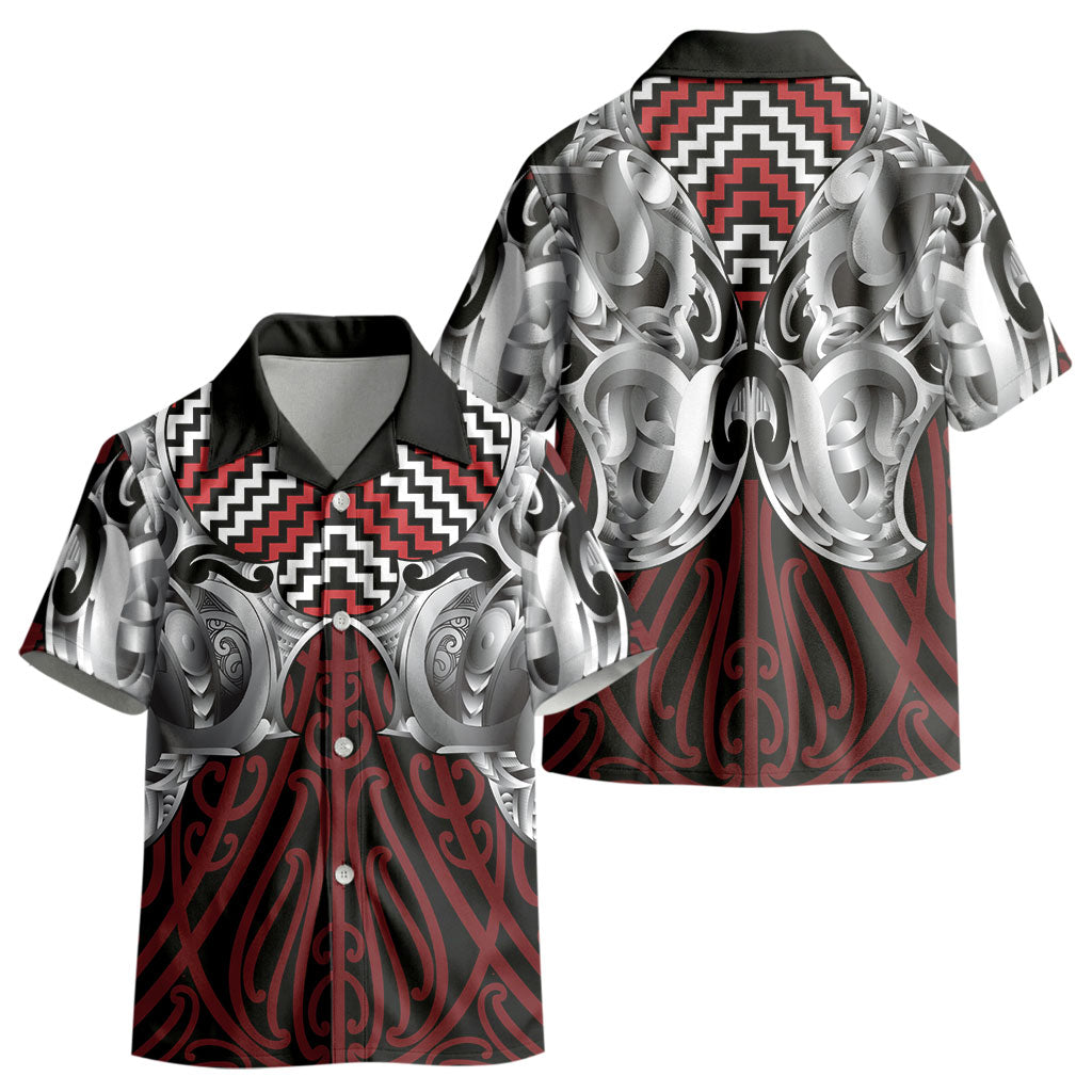 Aotearoa Kowhaiwhai Poutama Red Motif Kid Hawaiian Shirt