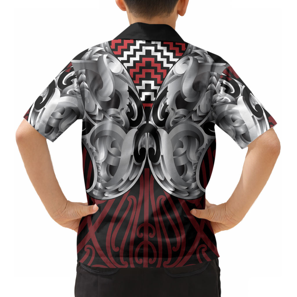 Aotearoa Kowhaiwhai Poutama Red Motif Kid Hawaiian Shirt
