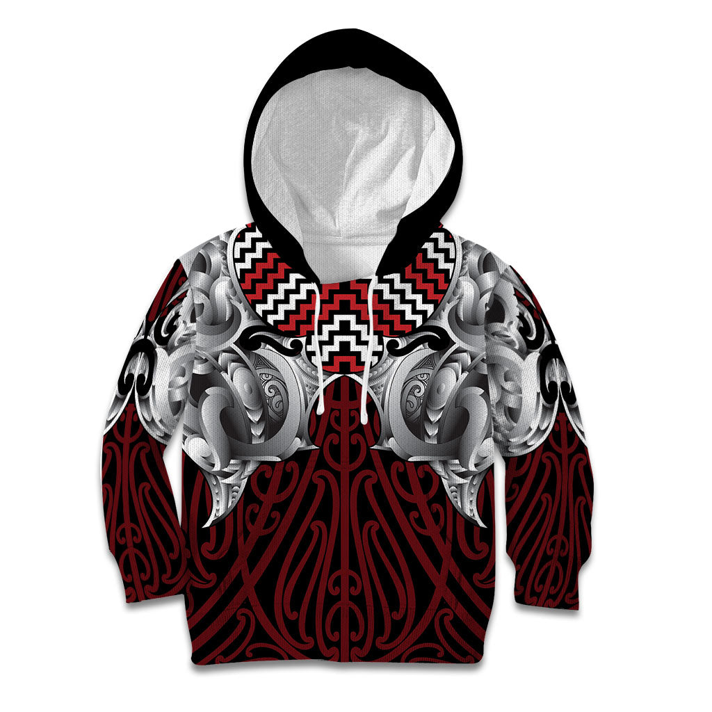 Aotearoa Kowhaiwhai Poutama Red Motif Kid Hoodie