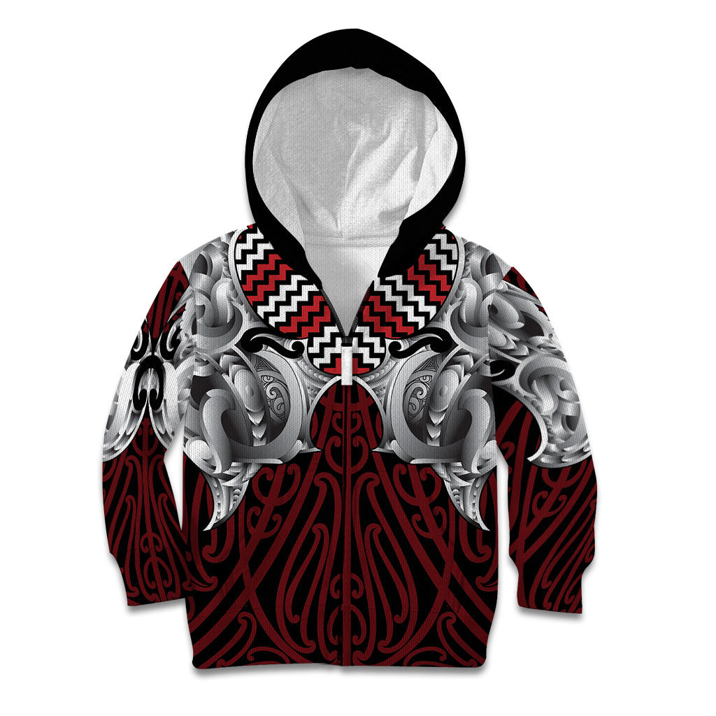 Aotearoa Kowhaiwhai Poutama Red Motif Kid Hoodie