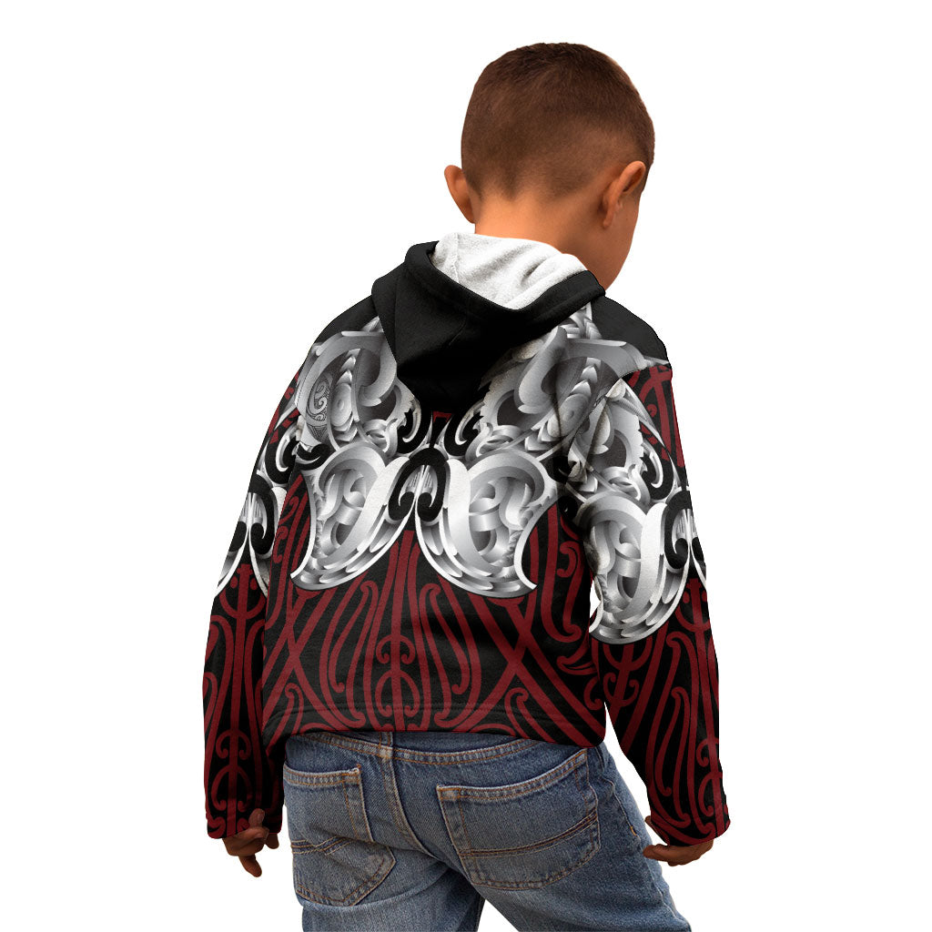 Aotearoa Kowhaiwhai Poutama Red Motif Kid Hoodie