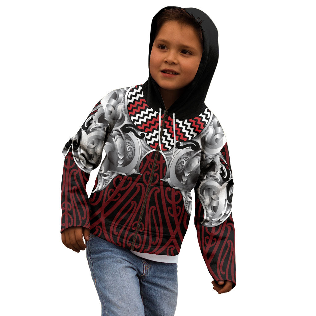 Aotearoa Kowhaiwhai Poutama Red Motif Kid Hoodie