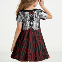 Aotearoa Kowhaiwhai Poutama Red Motif Kid Short Sleeve Dress LT9 - Polynesian Pride