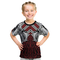 Aotearoa Kowhaiwhai Poutama Red Motif Kid T Shirt