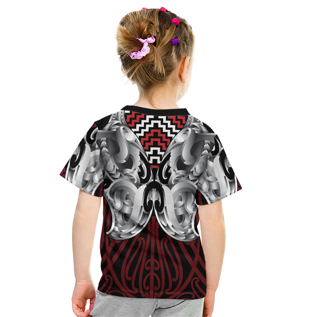Aotearoa Kowhaiwhai Poutama Red Motif Kid T Shirt