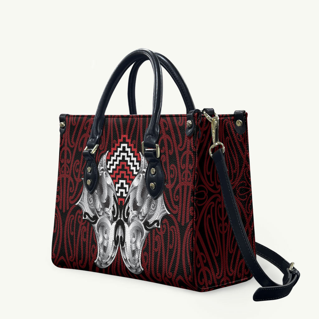 Aotearoa Kowhaiwhai Poutama Red Motif Leather Bag