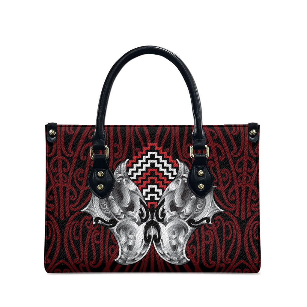 Aotearoa Kowhaiwhai Poutama Red Motif Leather Bag
