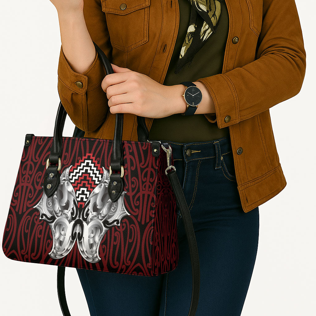 Aotearoa Kowhaiwhai Poutama Red Motif Leather Bag
