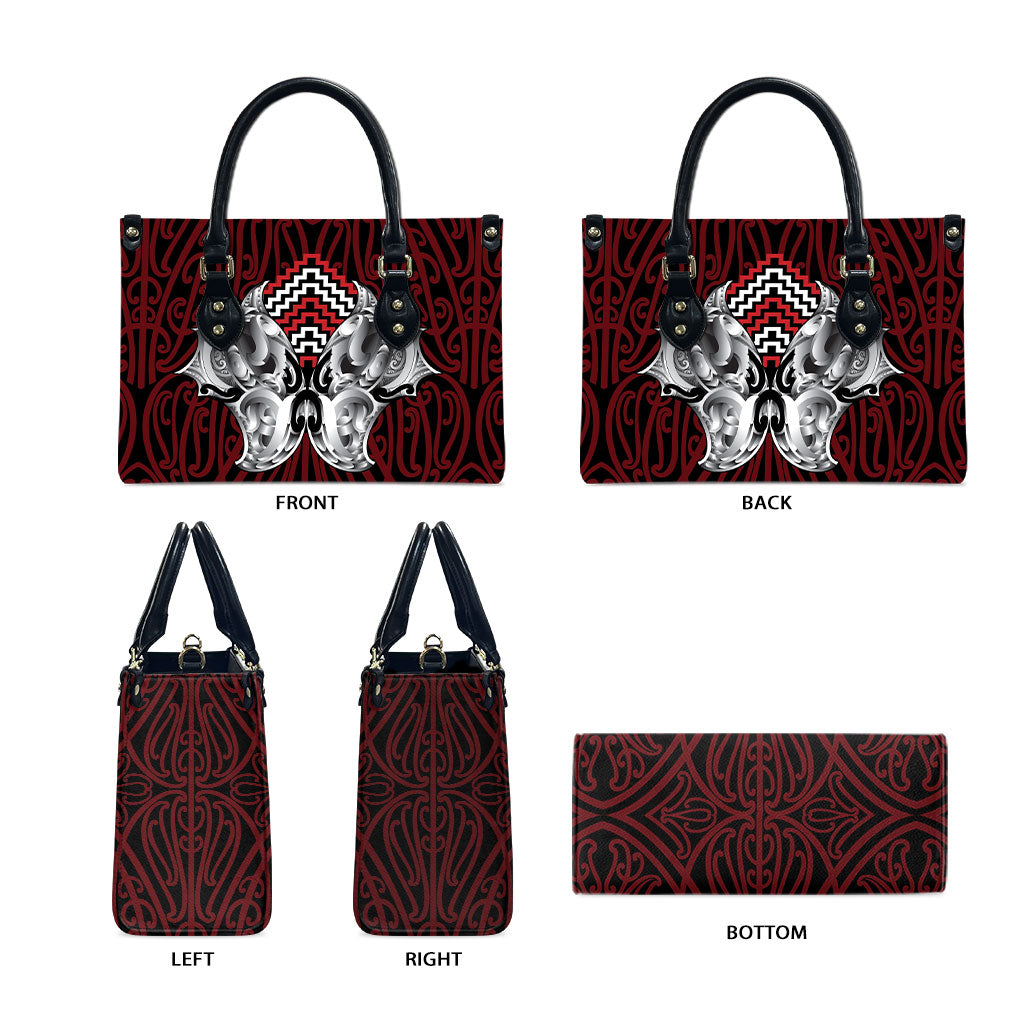 Aotearoa Kowhaiwhai Poutama Red Motif Leather Bag