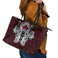 Aotearoa Kowhaiwhai Poutama Red Motif Leather Tote Bag