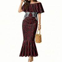 Aotearoa Kowhaiwhai Poutama Red Motif Mermaid Dress LT9 Women Red - Polynesian Pride