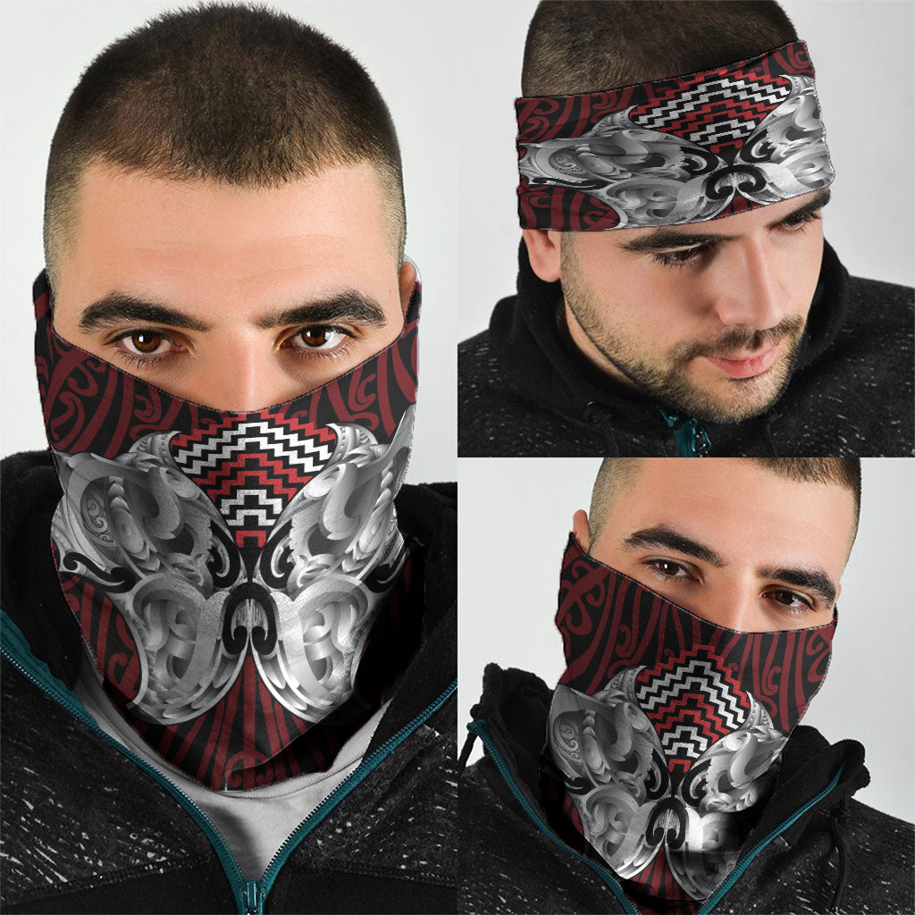 Aotearoa Kowhaiwhai Poutama Red Motif Neck Gaiter