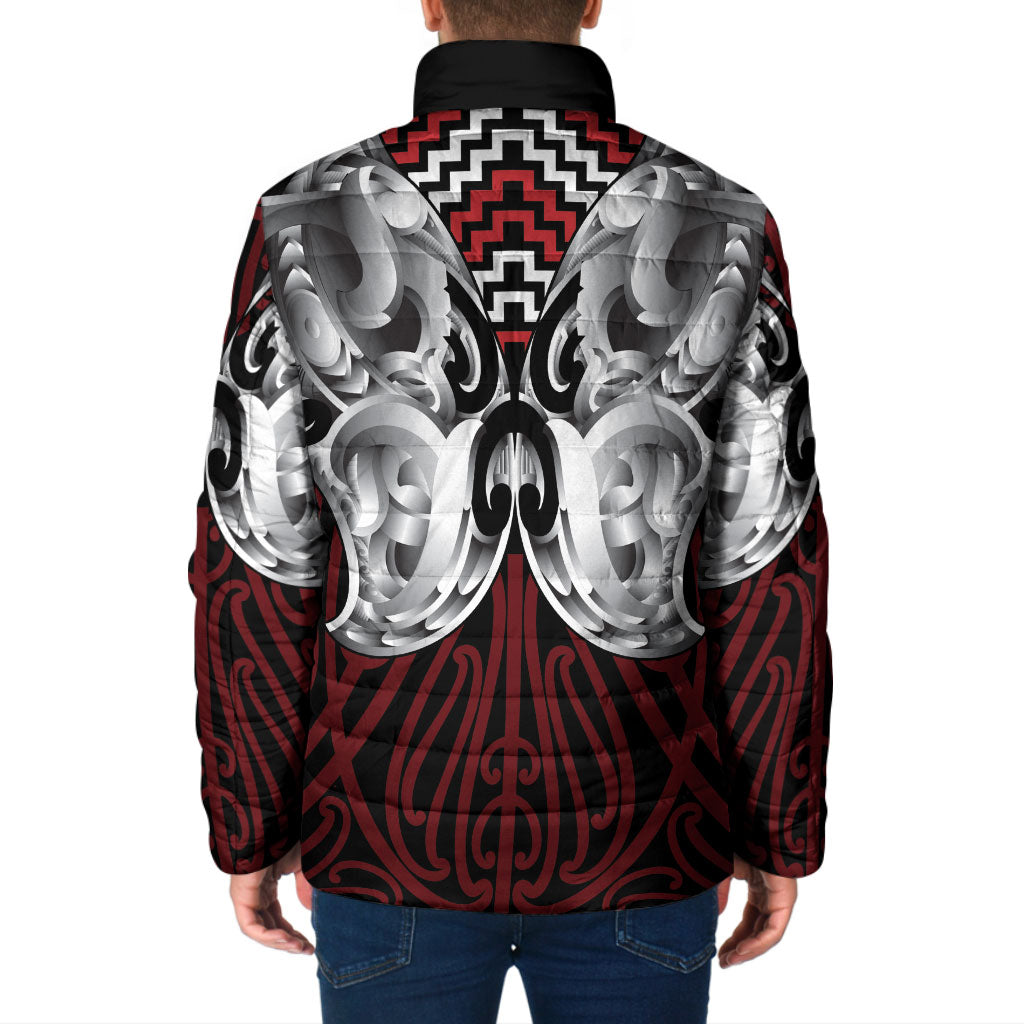 Aotearoa Kowhaiwhai Poutama Red Motif Padded Jacket