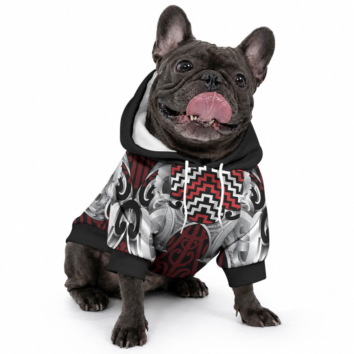 Aotearoa Kowhaiwhai Poutama Red Motif Pet Hoodie