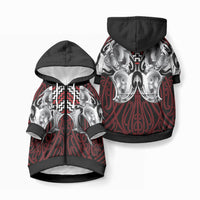 Aotearoa Kowhaiwhai Poutama Red Motif Pet Hoodie