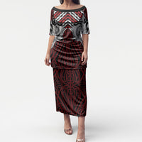 Aotearoa Kowhaiwhai Poutama Red Motif Puletasi