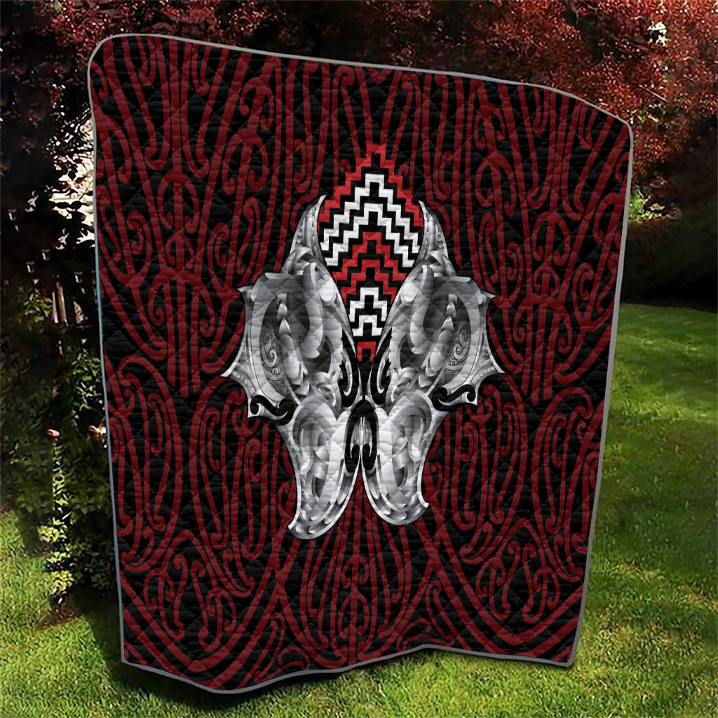 Aotearoa Kowhaiwhai Poutama Red Motif Quilt