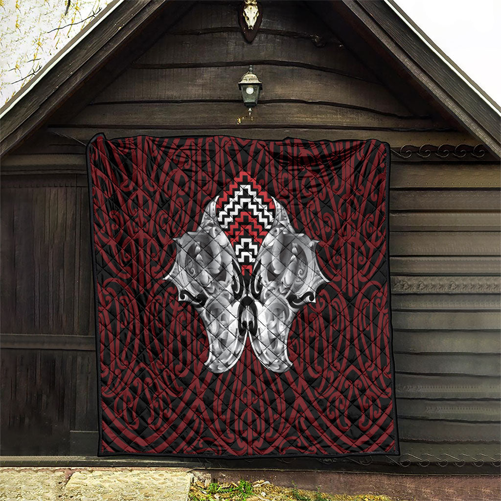 Aotearoa Kowhaiwhai Poutama Red Motif Quilt