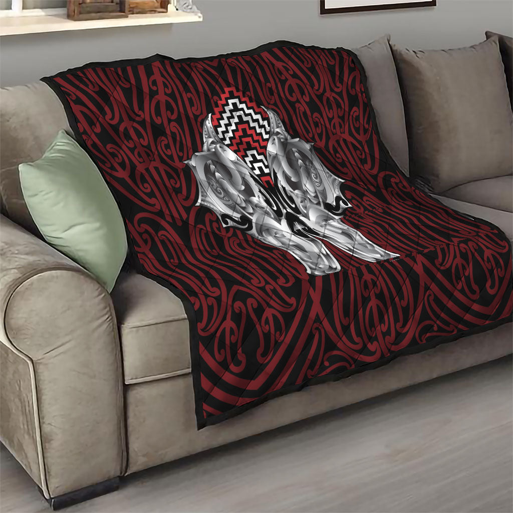 Aotearoa Kowhaiwhai Poutama Red Motif Quilt