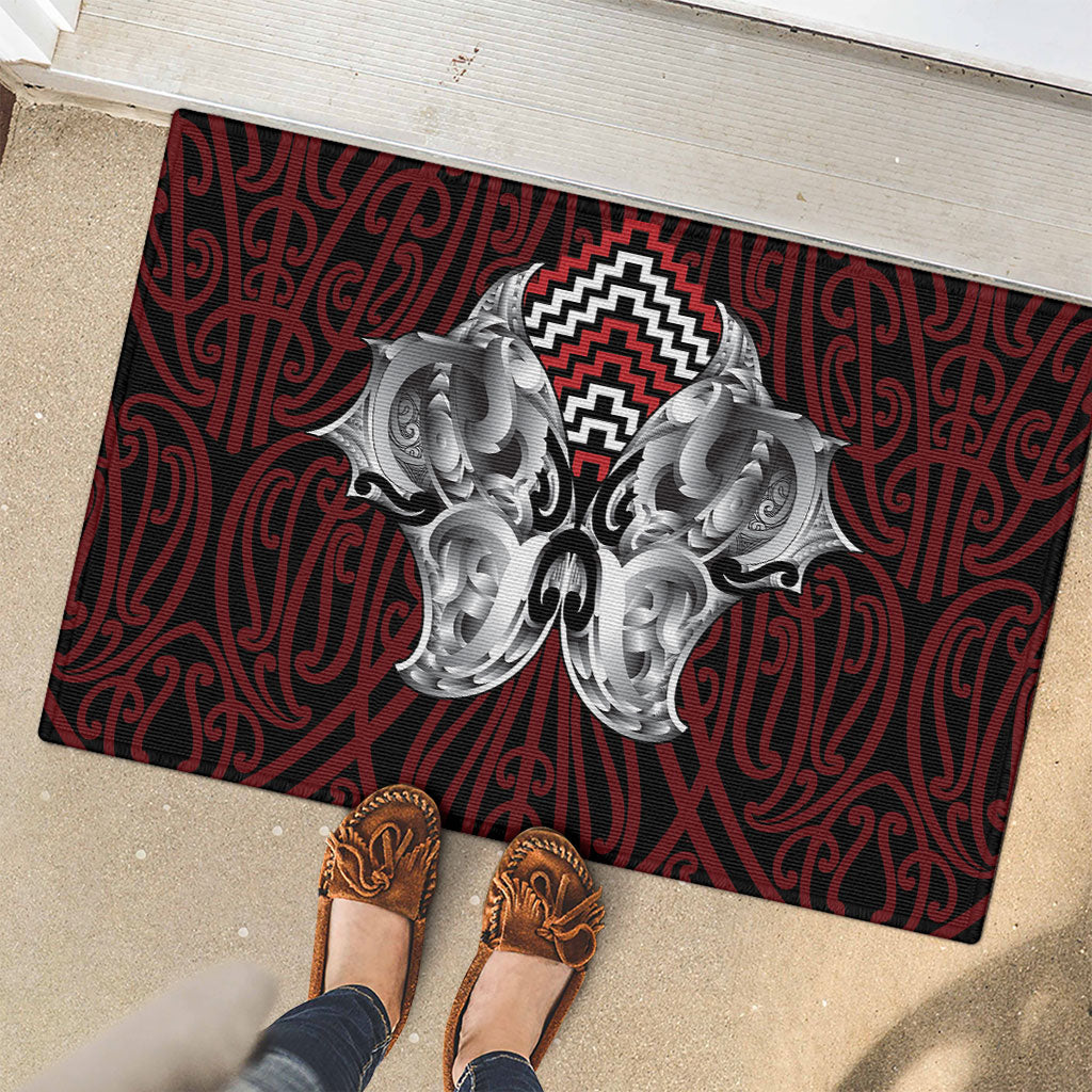 Aotearoa Kowhaiwhai Poutama Red Motif Rubber Doormat