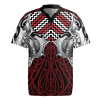 Aotearoa Kowhaiwhai Poutama Red Motif Rugby Jersey
