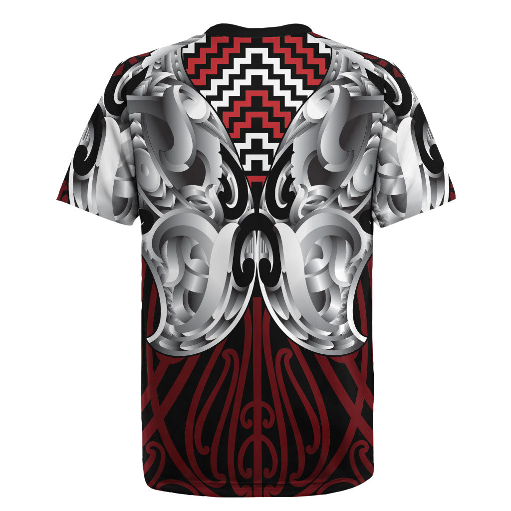 Aotearoa Kowhaiwhai Poutama Red Motif Rugby Jersey