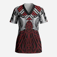 Aotearoa Kowhaiwhai Poutama Red Motif Scrub Top
