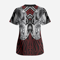 Aotearoa Kowhaiwhai Poutama Red Motif Scrub Top