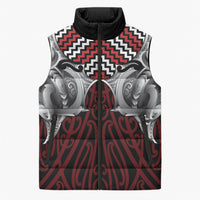 Aotearoa Kowhaiwhai Poutama Red Motif Sleeveless Puffer Jacket