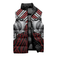 Aotearoa Kowhaiwhai Poutama Red Motif Sleeveless Puffer Jacket