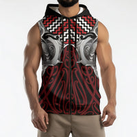 Aotearoa Kowhaiwhai Poutama Red Motif Sleeveless Zip Hoodie LT9 - Polynesian Pride