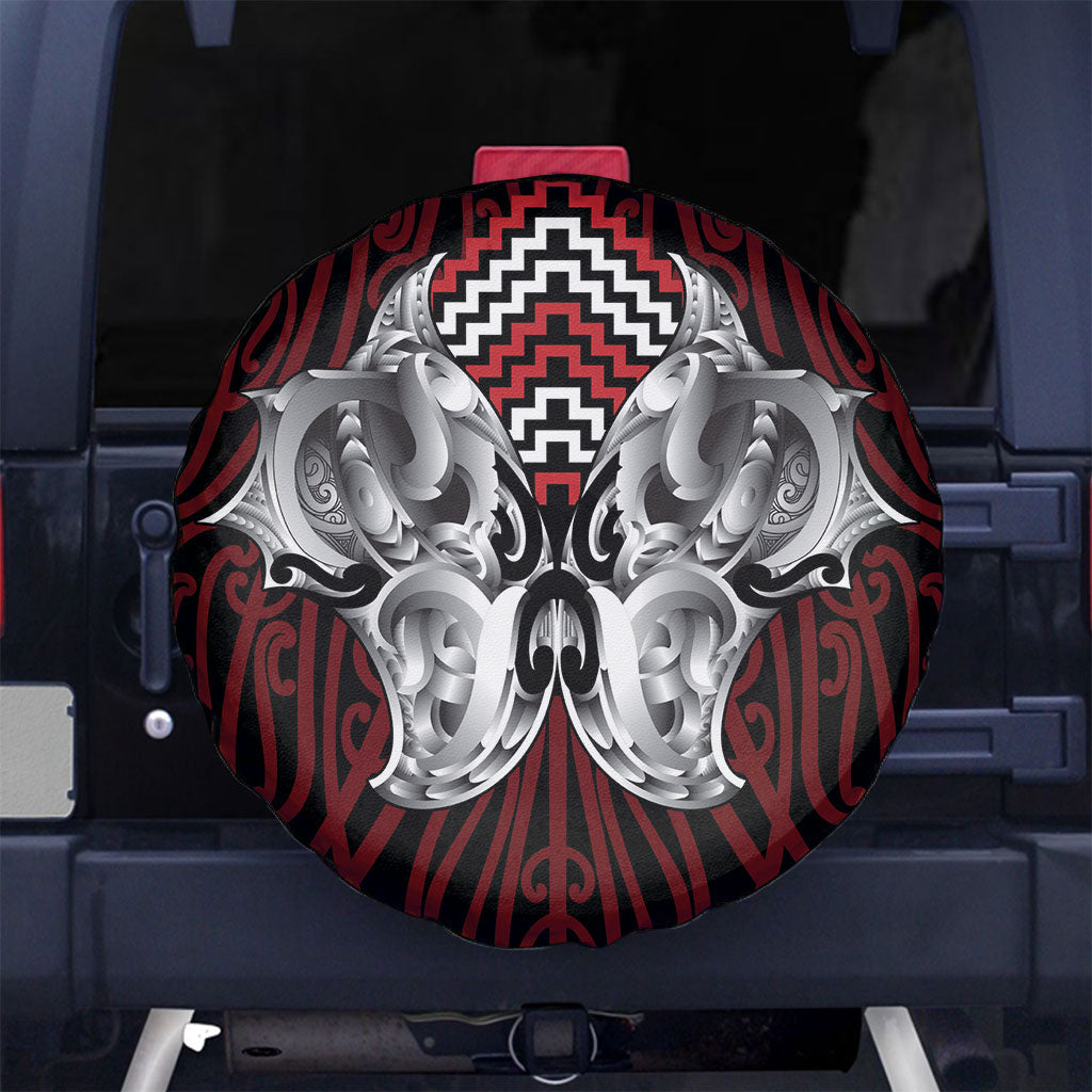 Aotearoa Kowhaiwhai Poutama Red Motif Spare Tire Cover LT9 No hole Red - Polynesian Pride