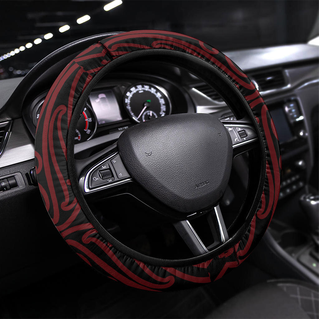 Aotearoa Kowhaiwhai Poutama Red Motif Steering Wheel Cover