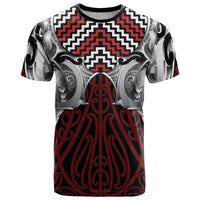 Aotearoa Kowhaiwhai Poutama Red Motif T Shirt