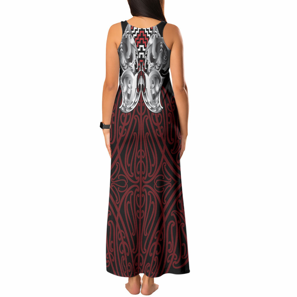 Aotearoa Kowhaiwhai Poutama Red Motif Tank Maxi Dress LT9 - Polynesian Pride