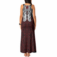 Aotearoa Kowhaiwhai Poutama Red Motif Tank Maxi Dress LT9 - Polynesian Pride