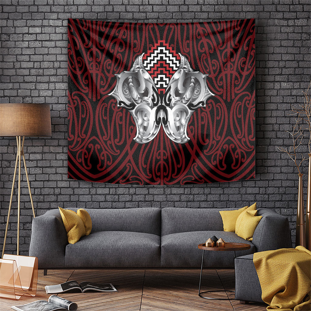 Aotearoa Kowhaiwhai Poutama Red Motif Tapestry
