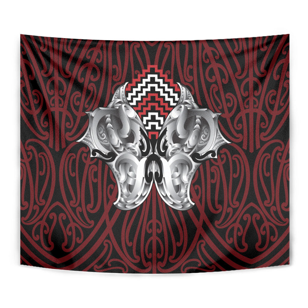 Aotearoa Kowhaiwhai Poutama Red Motif Tapestry