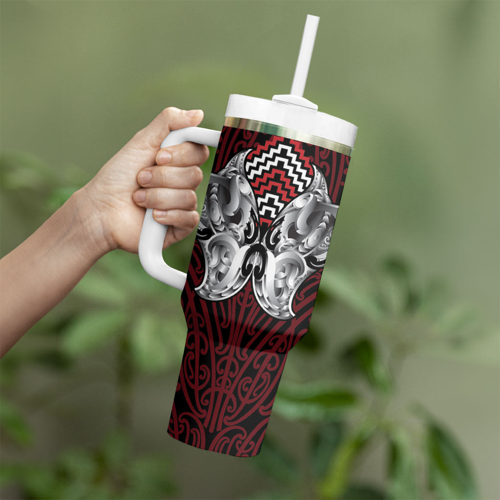 Aotearoa Kowhaiwhai Poutama Red Motif Tumbler With Handle