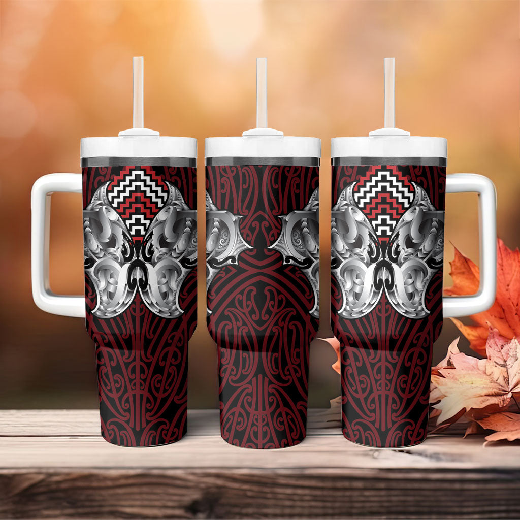 Aotearoa Kowhaiwhai Poutama Red Motif Tumbler With Handle