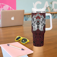 Aotearoa Kowhaiwhai Poutama Red Motif Tumbler With Handle