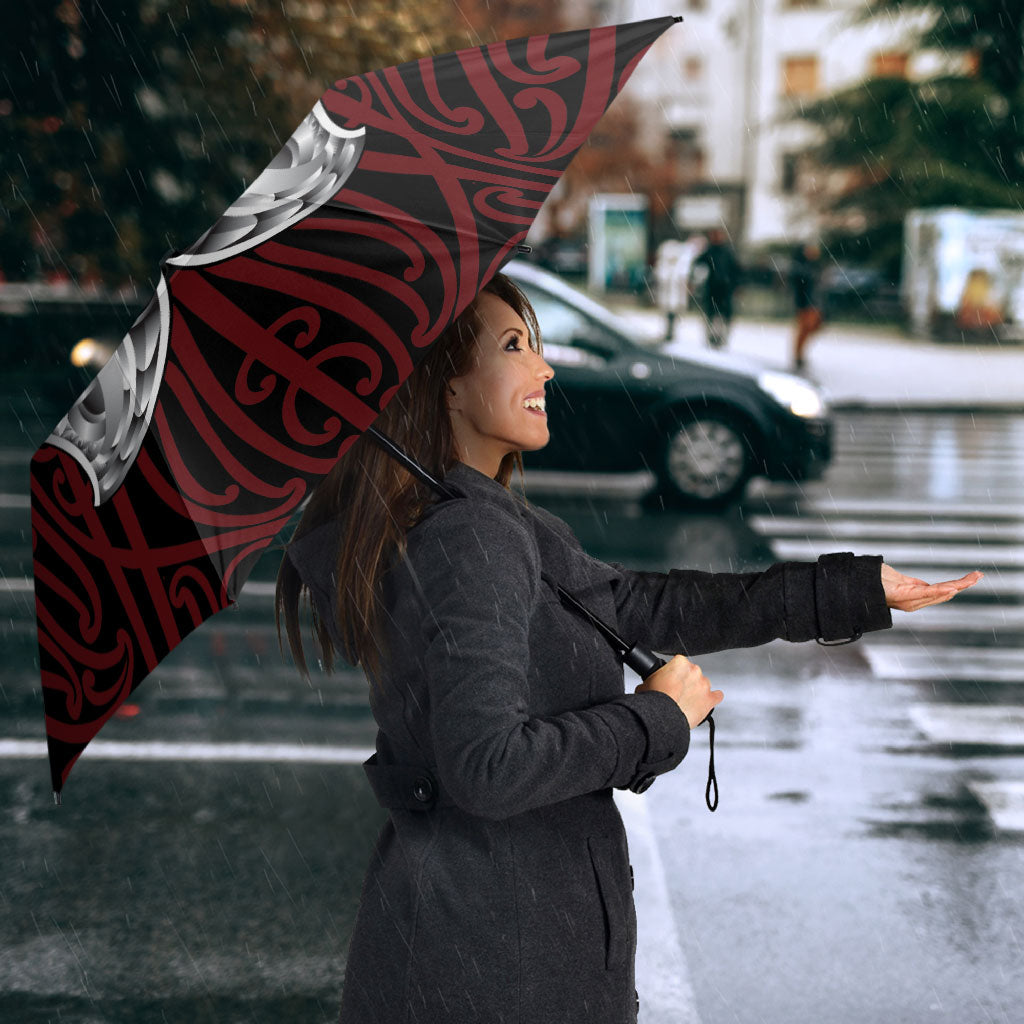 Aotearoa Kowhaiwhai Poutama Red Motif Umbrella