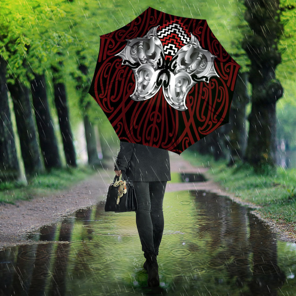 Aotearoa Kowhaiwhai Poutama Red Motif Umbrella